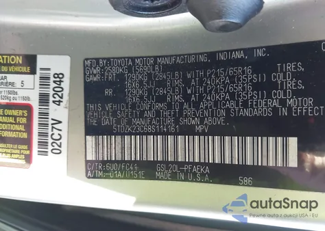 2008 Toyota Sienna Le из США, поврежденный, VIN 5TDZK23C68S114161